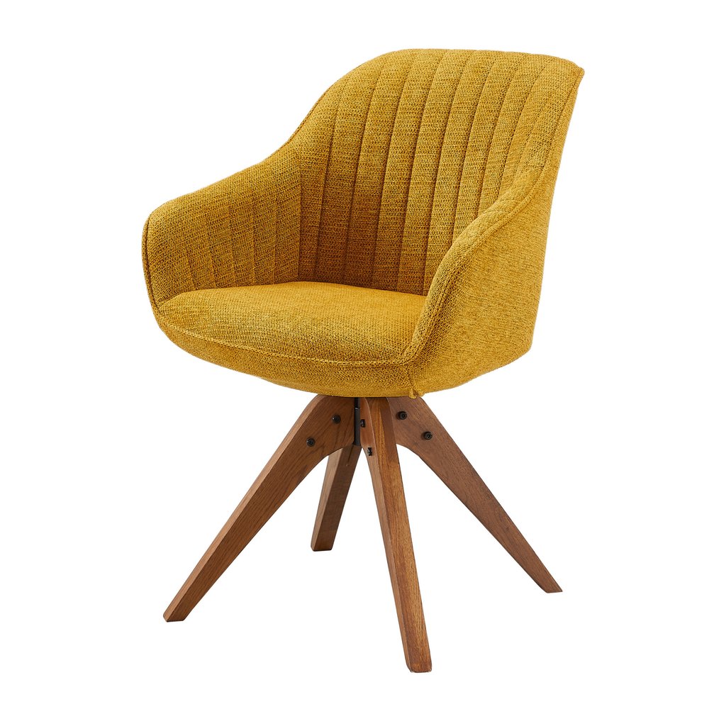 23" Yellow And Natural Fabric And Wood Swivel Arm Chair HomeRoots