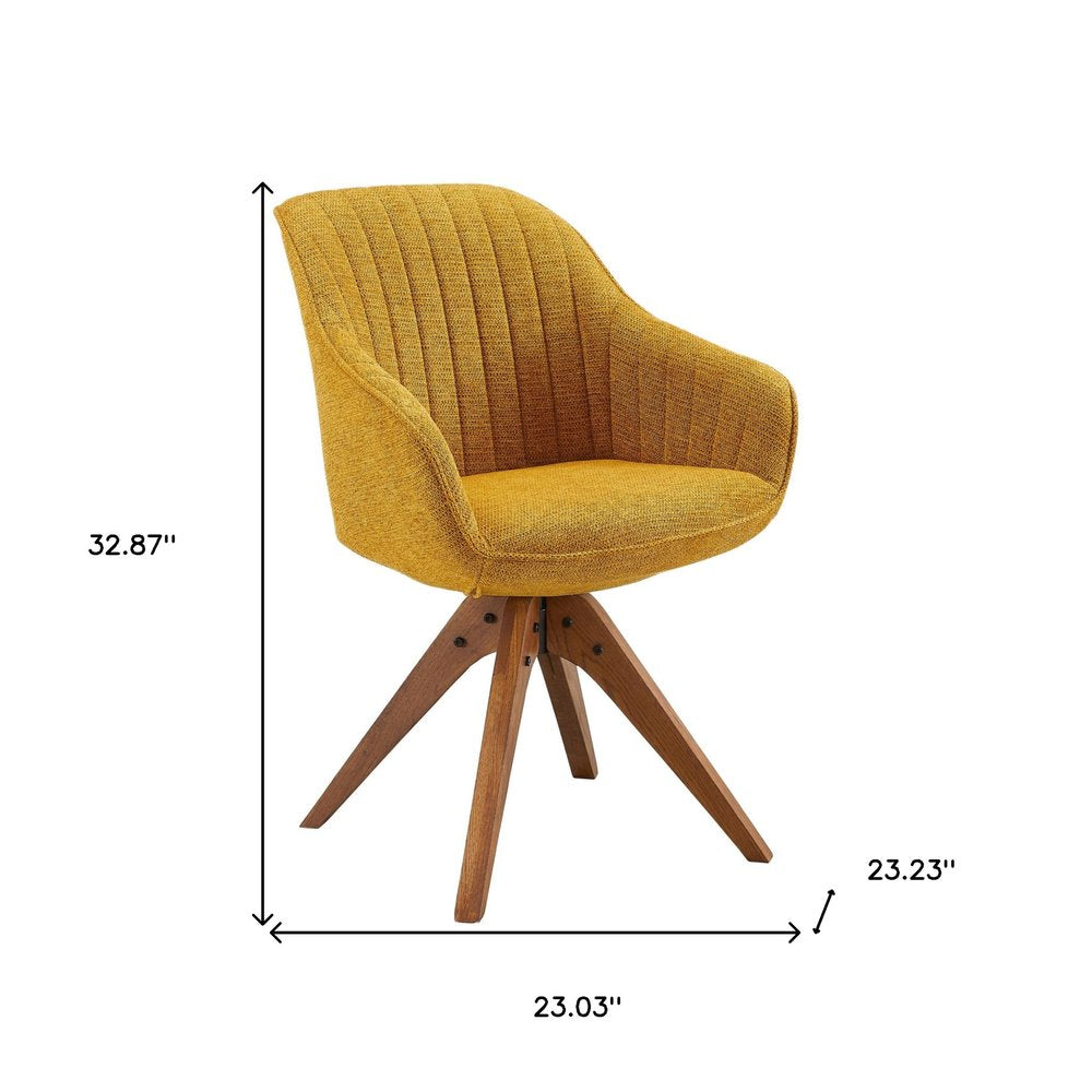 23" Yellow And Natural Fabric And Wood Swivel Arm Chair HomeRoots