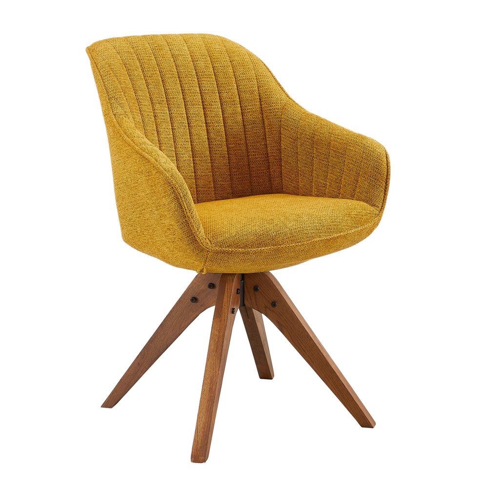 23" Yellow And Natural Fabric And Wood Swivel Arm Chair HomeRoots