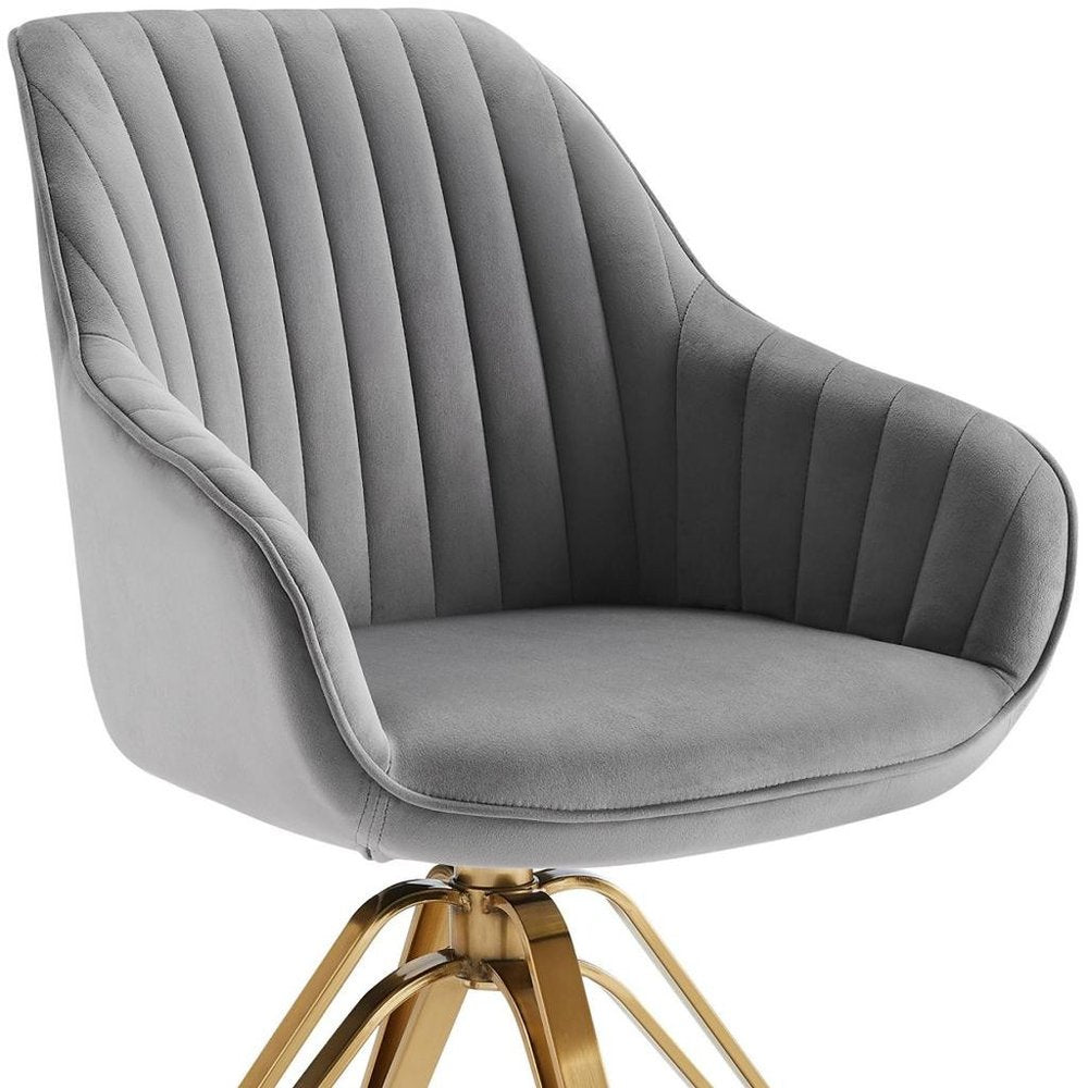 23" Gray Velvet And Gold Swivel Arm Chair HomeRoots