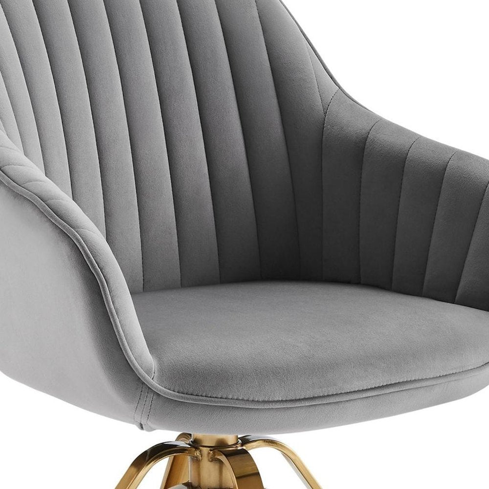 23" Gray Velvet And Gold Swivel Arm Chair HomeRoots