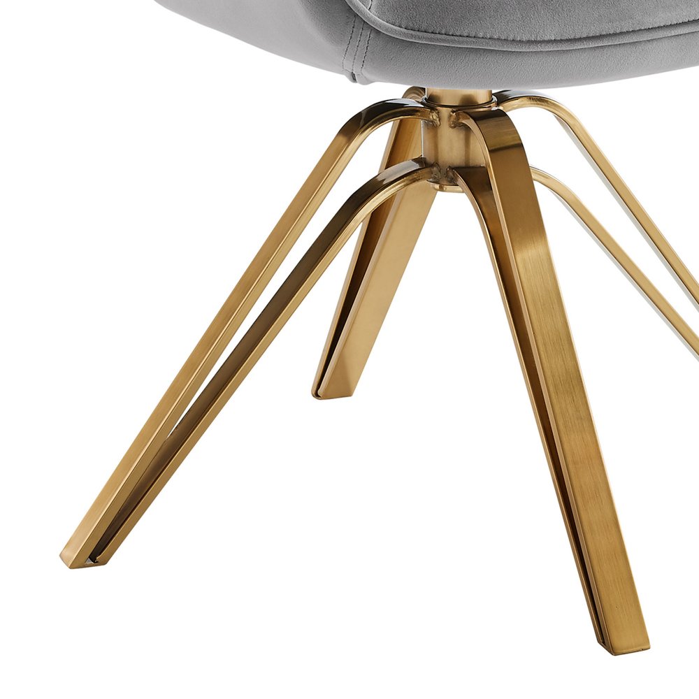 23" Gray Velvet And Gold Swivel Arm Chair HomeRoots