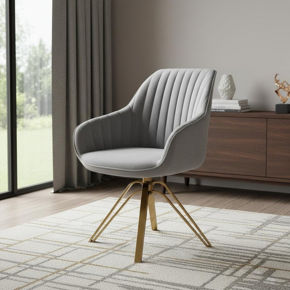 23" Gray Velvet And Gold Swivel Arm Chair HomeRoots