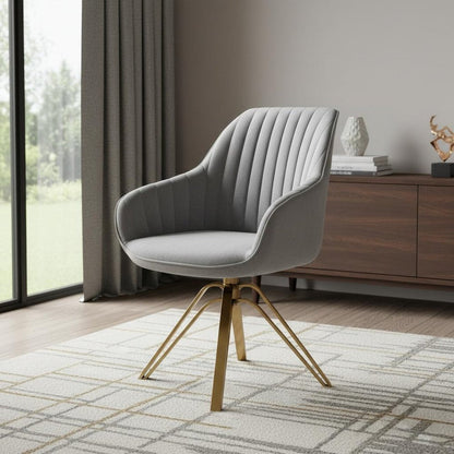 23" Gray Velvet And Gold Swivel Arm Chair HomeRoots