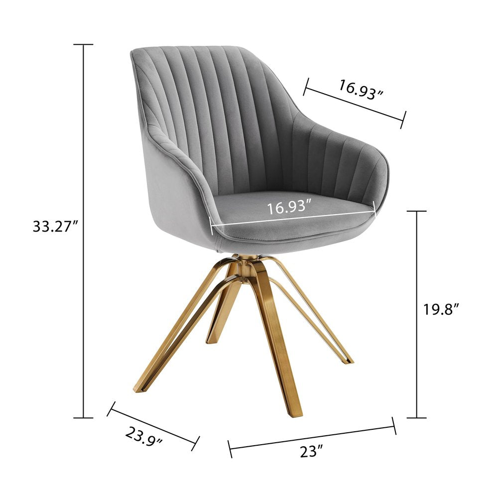 23" Gray Velvet And Gold Swivel Arm Chair HomeRoots