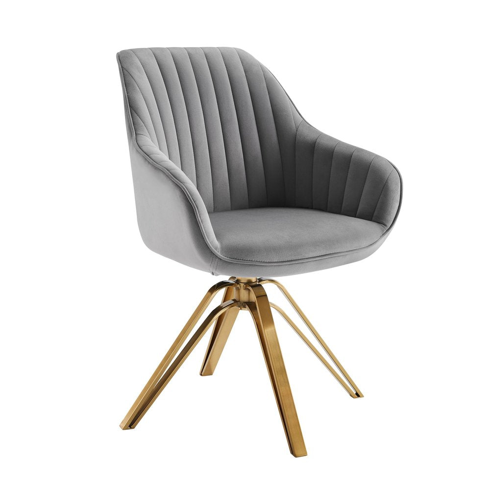 23" Gray Velvet And Gold Swivel Arm Chair HomeRoots