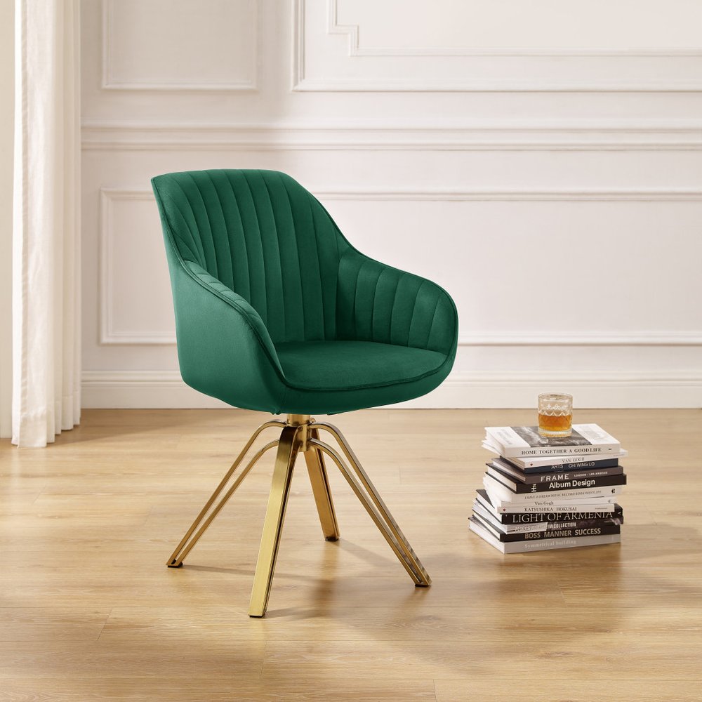 23" Green Velvet And Gold Swivel Arm Chair HomeRoots