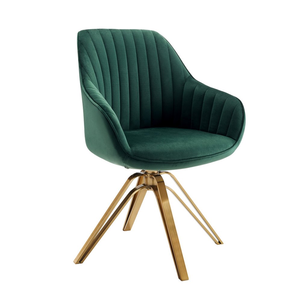 23" Green Velvet And Gold Swivel Arm Chair HomeRoots