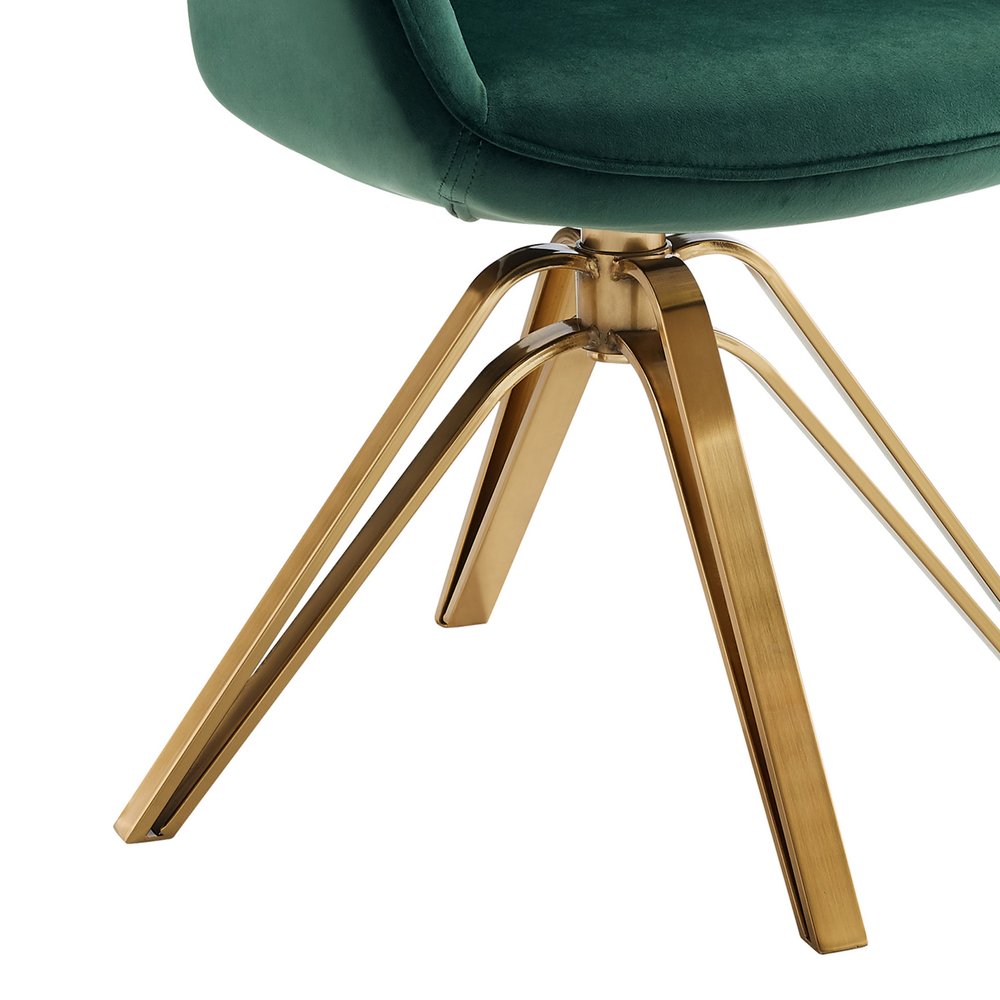 23" Green Velvet And Gold Swivel Arm Chair HomeRoots