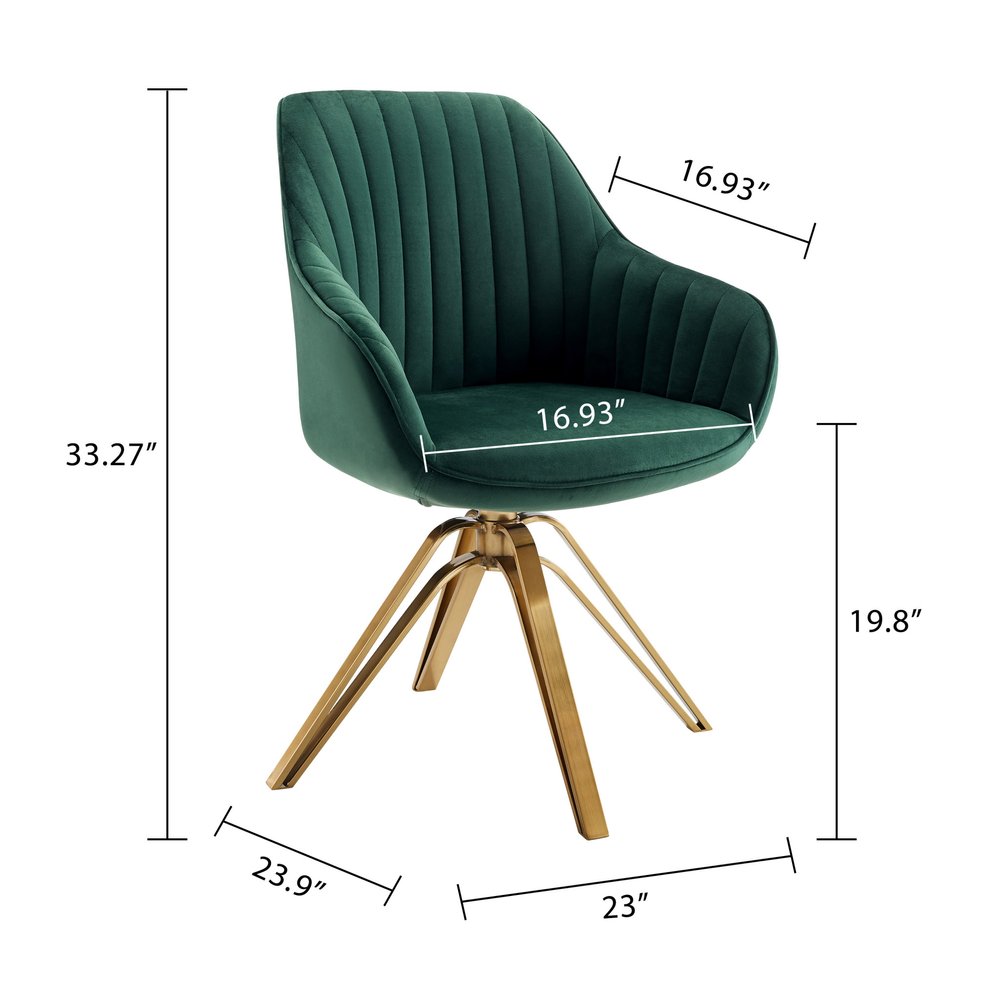 23" Green Velvet And Gold Swivel Arm Chair HomeRoots