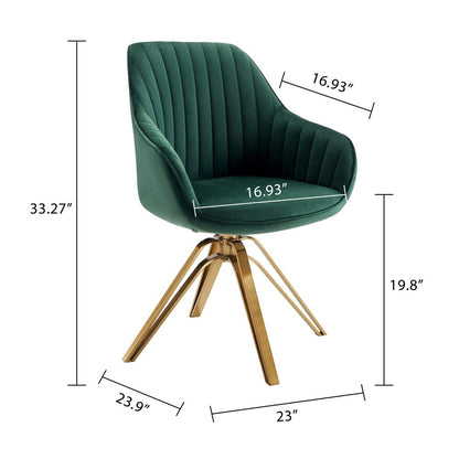 23" Green Velvet And Gold Swivel Arm Chair HomeRoots