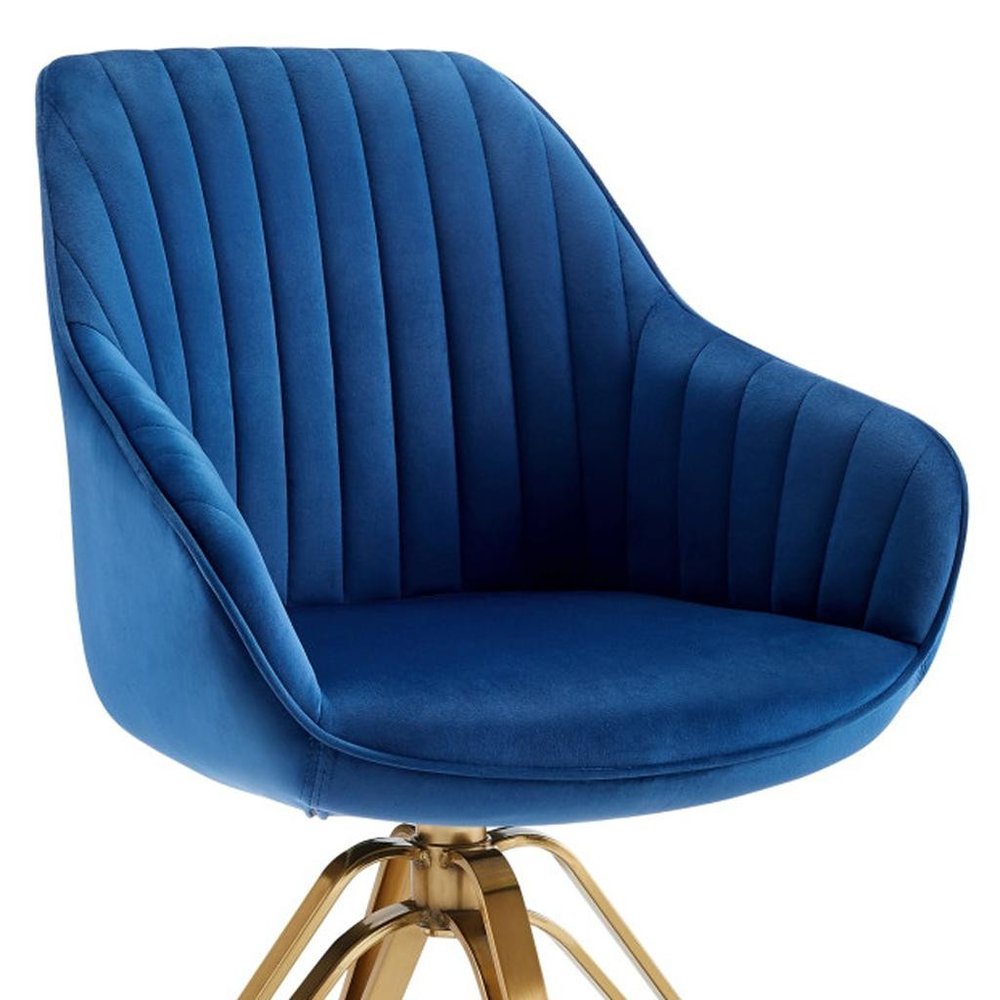 23" Blue And Gold Velvet Swivel Arm Chair HomeRoots