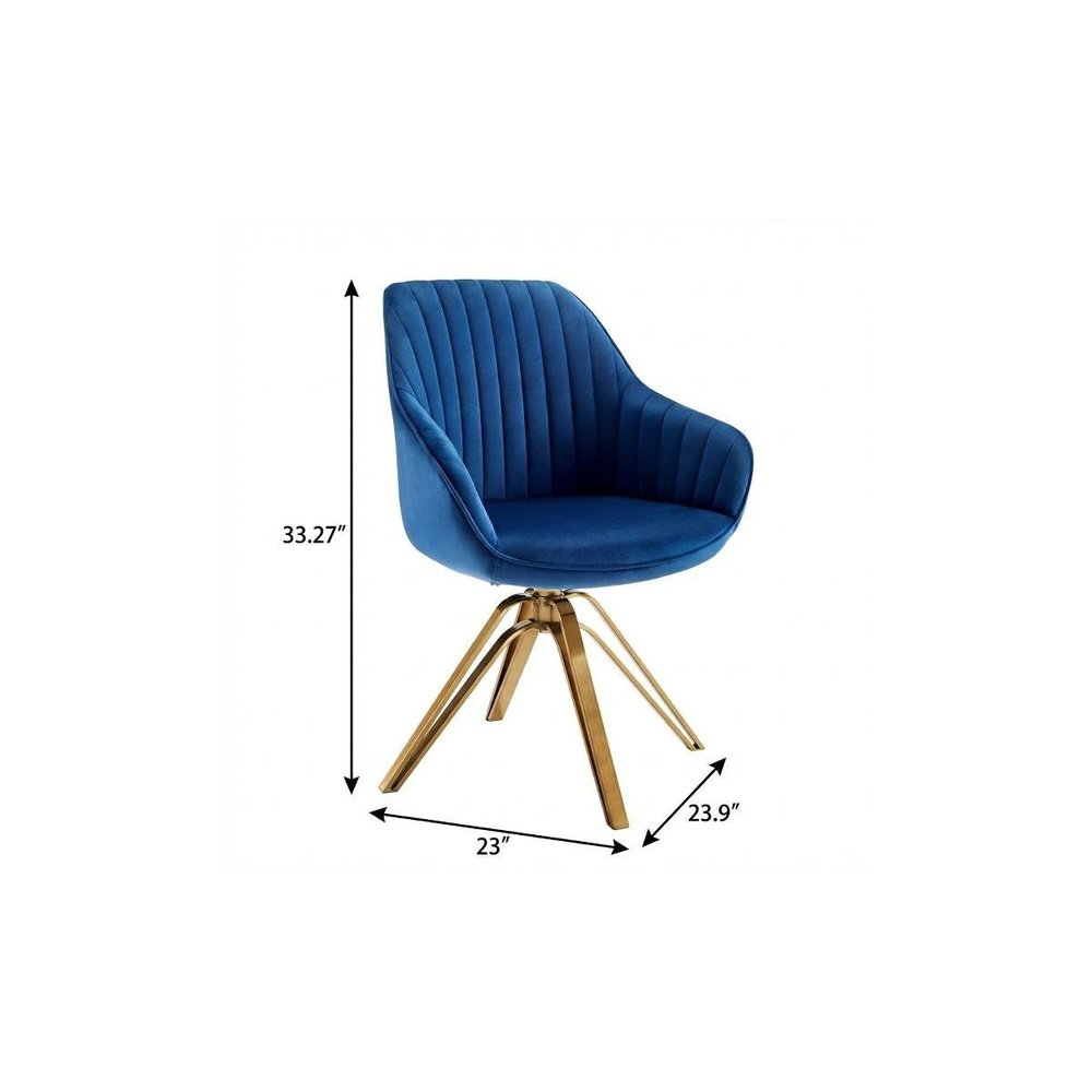 23" Blue And Gold Velvet Swivel Arm Chair HomeRoots