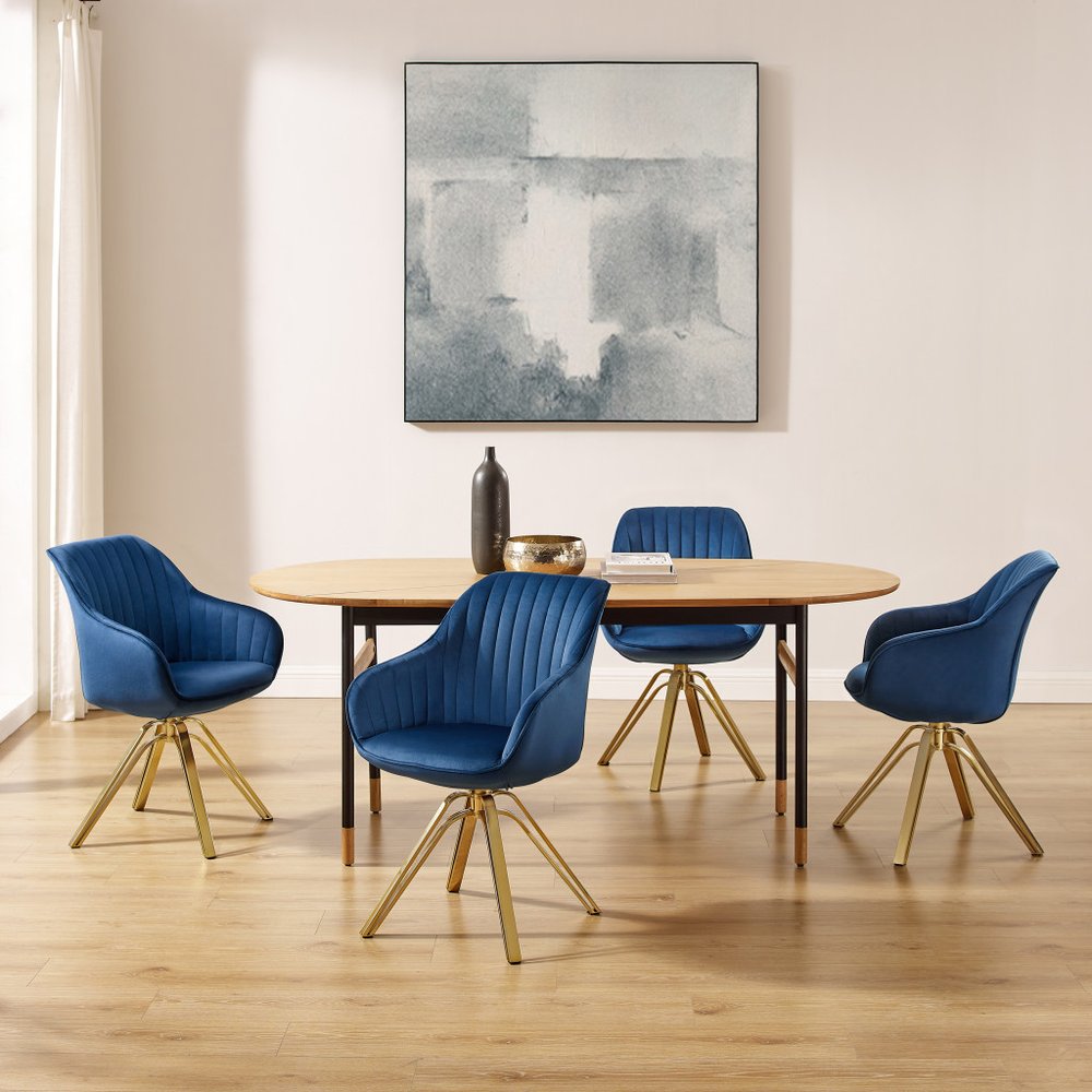 23" Blue And Gold Velvet Swivel Arm Chair HomeRoots