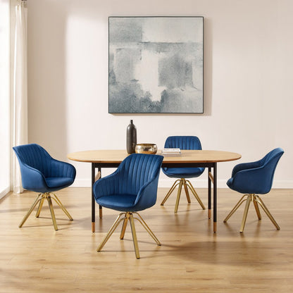 23" Blue And Gold Velvet Swivel Arm Chair HomeRoots