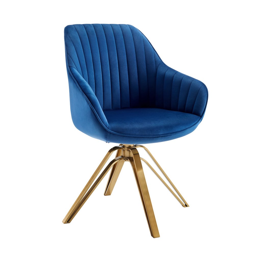 23" Blue And Gold Velvet Swivel Arm Chair HomeRoots