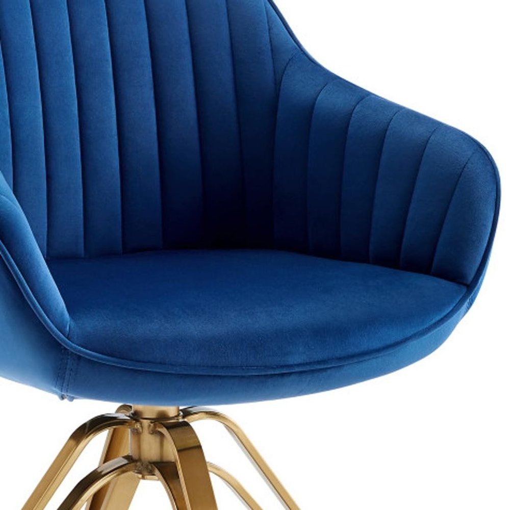 23" Blue And Gold Velvet Swivel Arm Chair HomeRoots