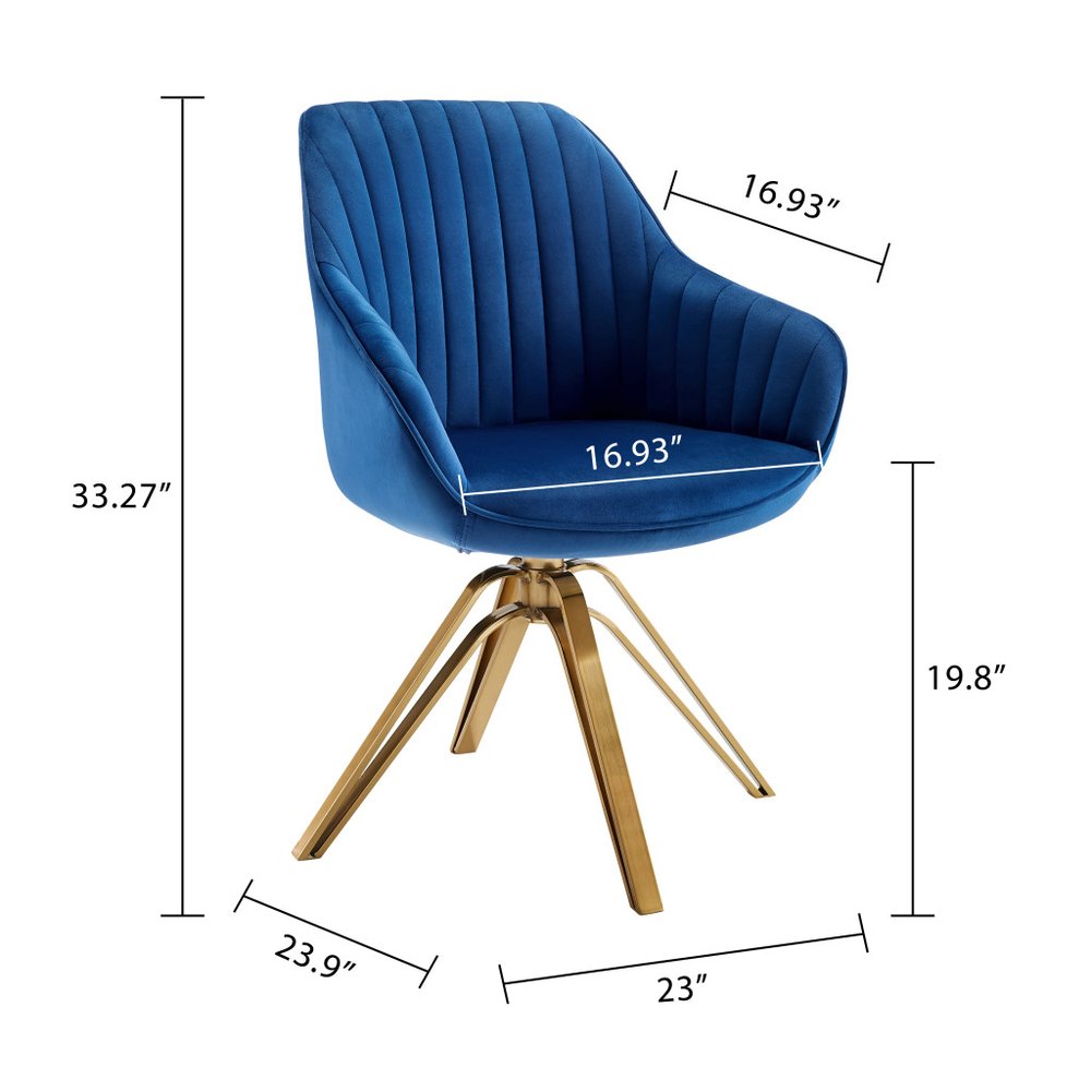 23" Blue And Gold Velvet Swivel Arm Chair HomeRoots
