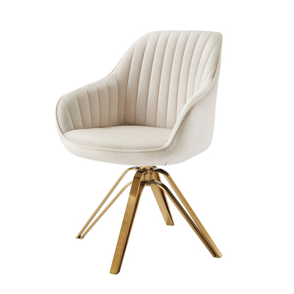 23" Off White Velvet And Gold Swivel Arm Chair