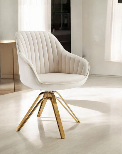 23" Off White Velvet And Gold Swivel Arm Chair