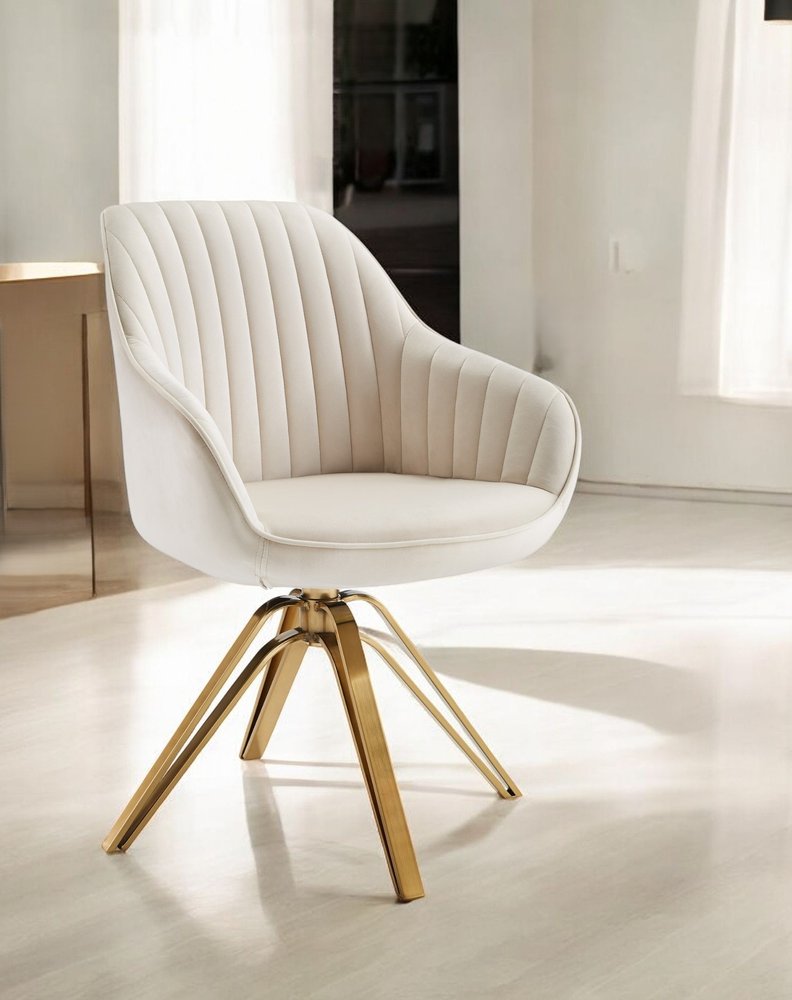 23" Off White And Gold Velvet Swivel Arm Chair HomeRoots