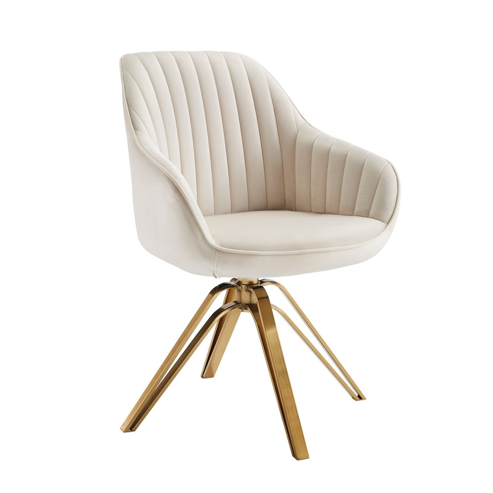 23" Off White And Gold Velvet Swivel Arm Chair HomeRoots