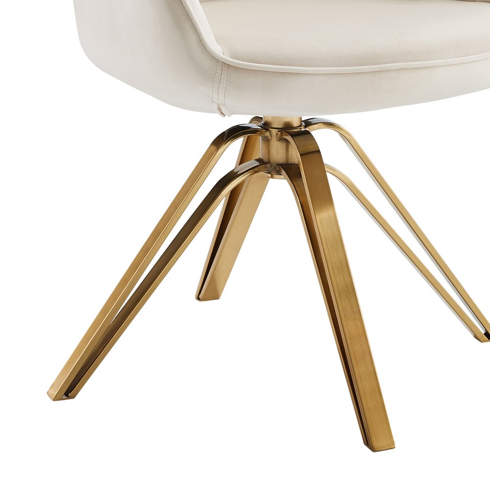 23" Off White And Gold Velvet Swivel Arm Chair HomeRoots