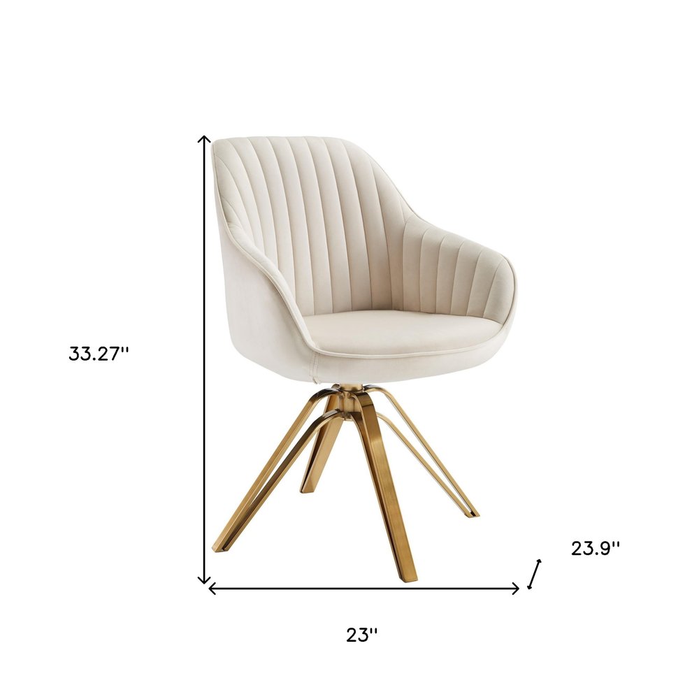 23" Off White And Gold Velvet Swivel Arm Chair HomeRoots