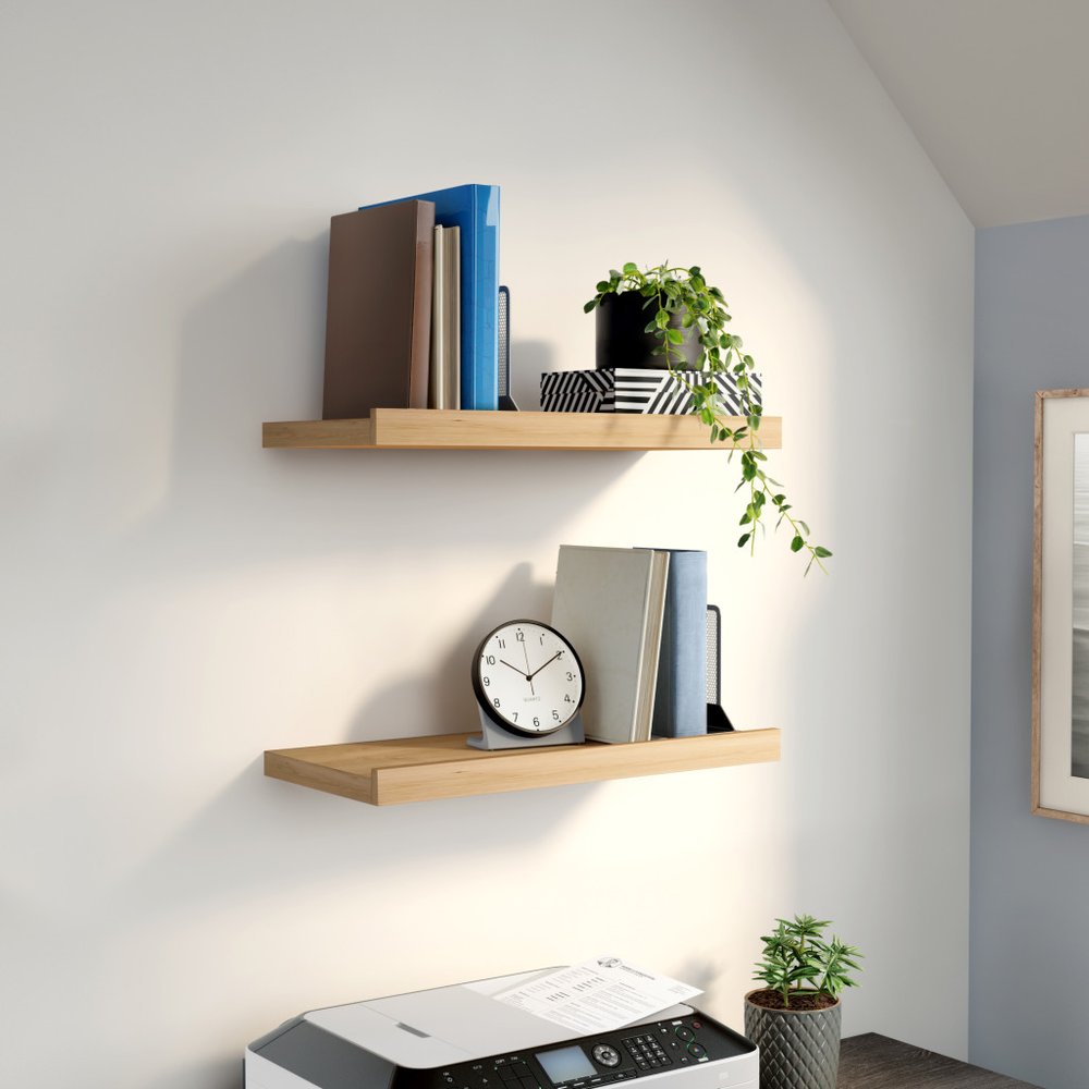 23" Oak Wood Wall Mounted Floating Shelf HomeRoots