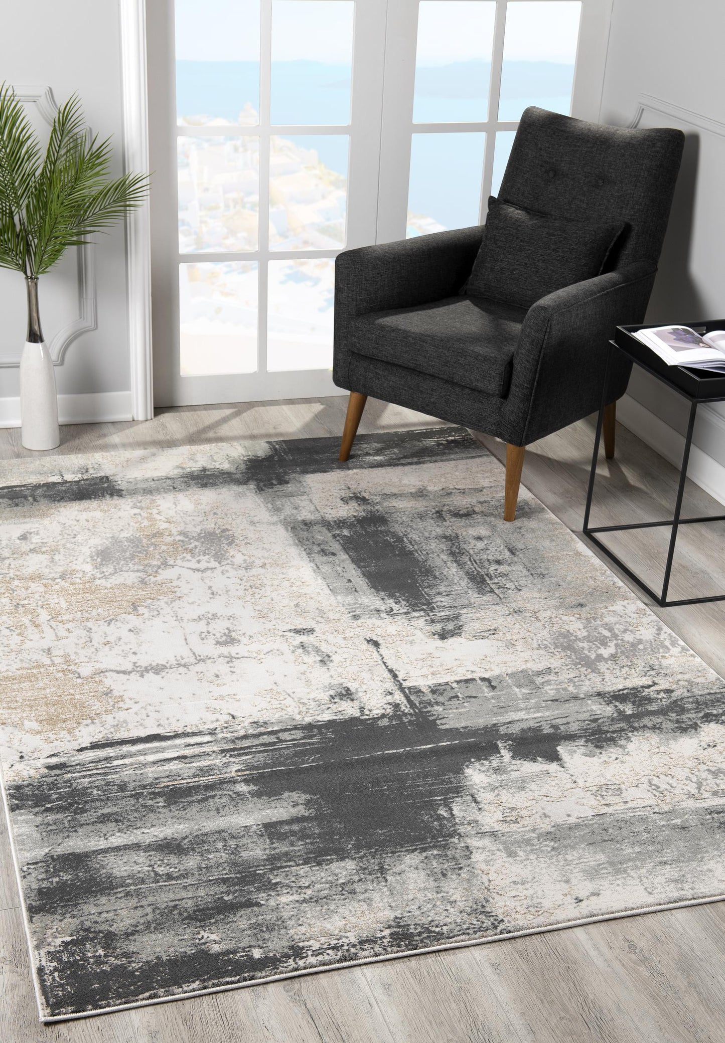 4' X 6' Gray Abstract Washable Non Skid Area Rug - 46.0" (H) x 66.0" (W) x 0.8" (D)