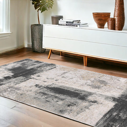 4' X 6' Gray Abstract Washable Non Skid Area Rug - 46.0" (H) x 66.0" (W) x 0.8" (D)