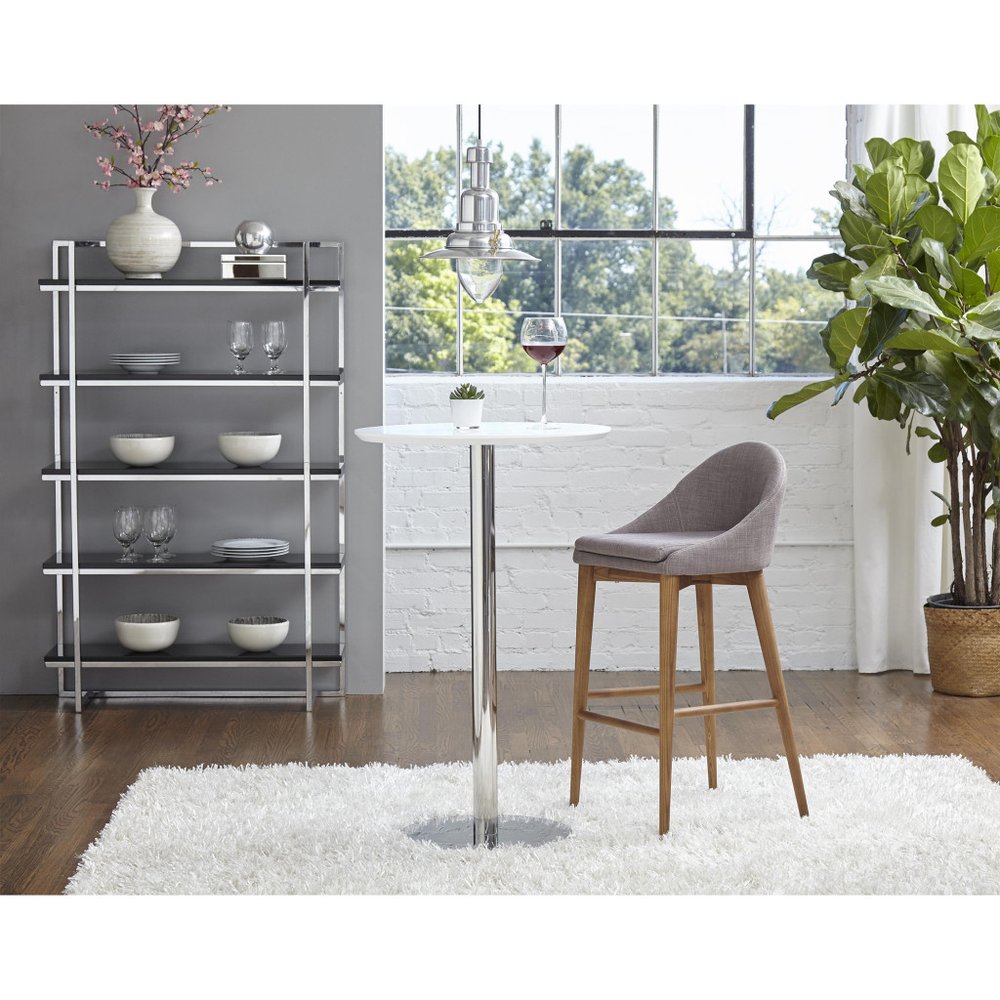 26" White and Silver Rounded Steel Bar Table HomeRoots
