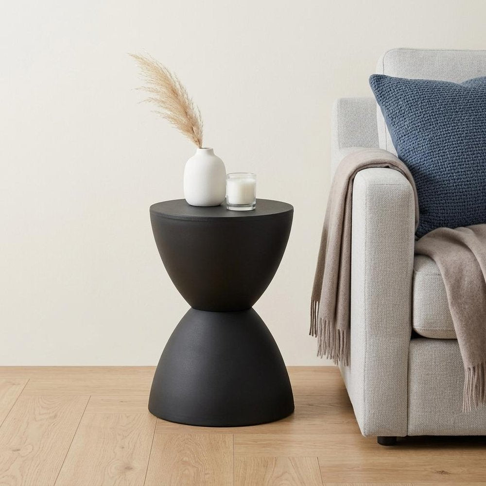 17" Black Heavy Duty Plastic Hourglass Outdoor Side Table HomeRoots