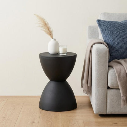 17" Black Heavy Duty Plastic Hourglass Outdoor Side Table HomeRoots