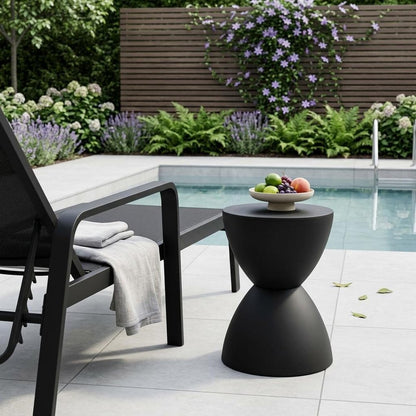 17" Black Heavy Duty Plastic Hourglass Outdoor Side Table HomeRoots
