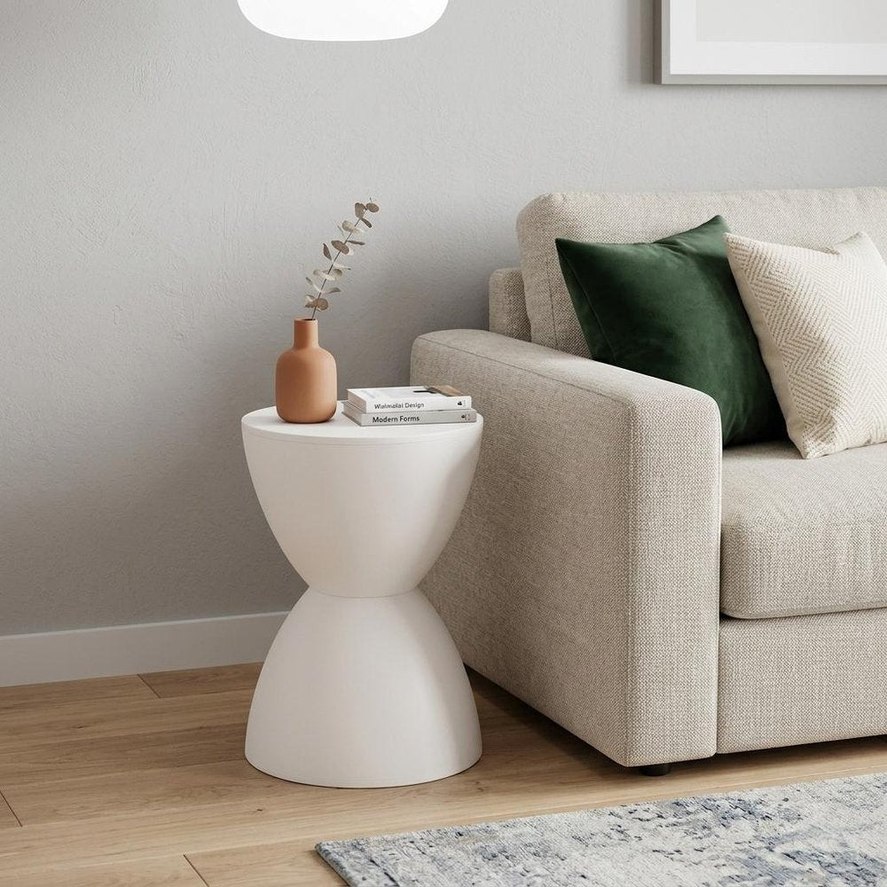 12" White Heavy Duty Plastic Hourglass Indoor Outdoor Side Table HomeRoots