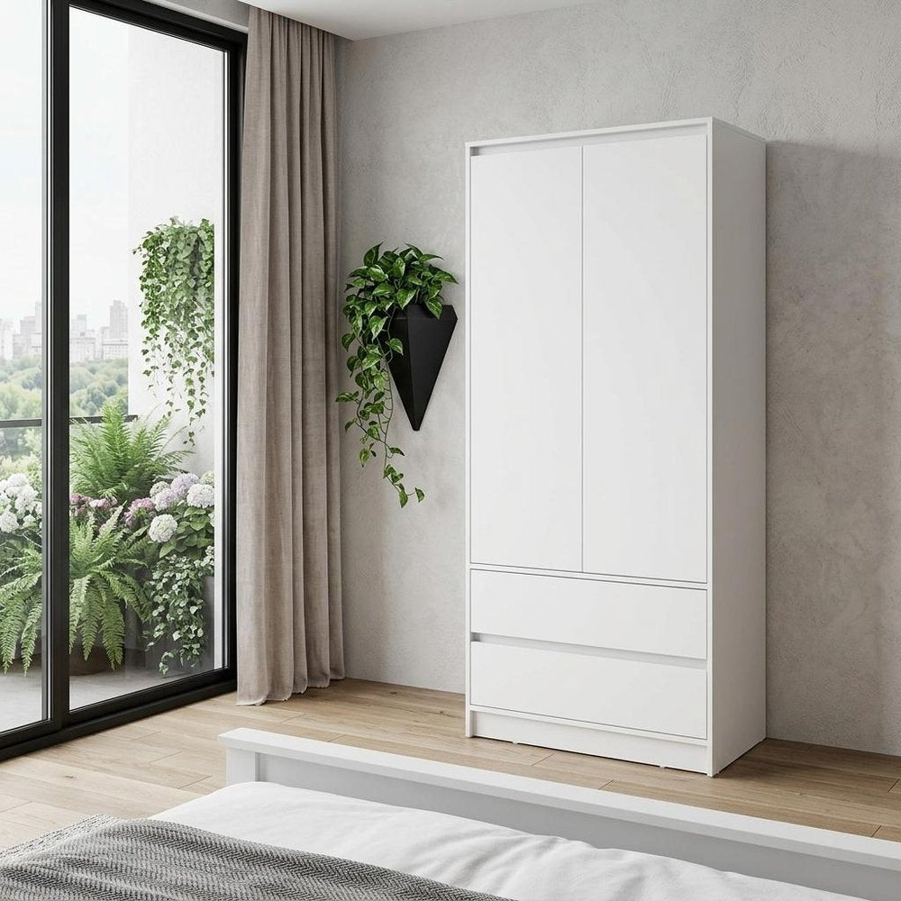 71" White Wood Two Door Two Drawer Combo Dresser HomeRoots
