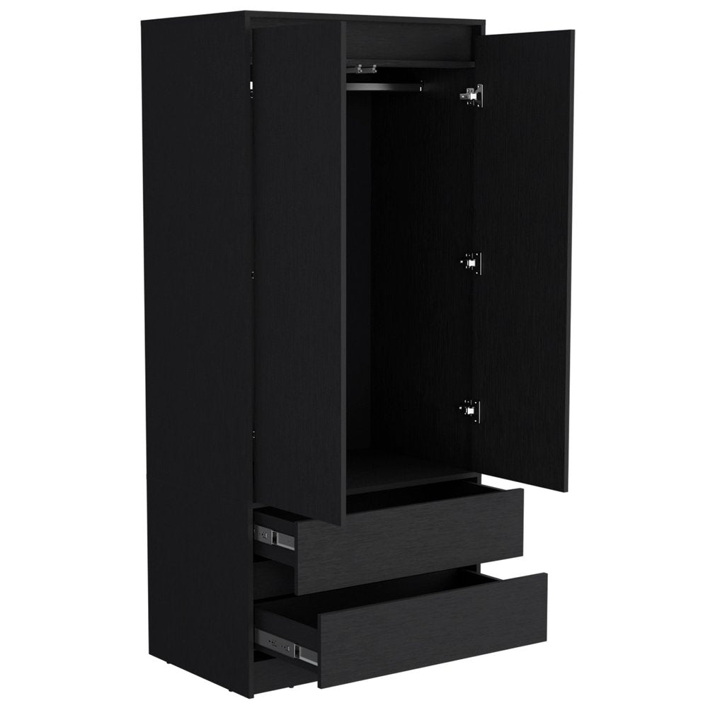 71" Black Wood Two Drawer Combo Dresser HomeRoots