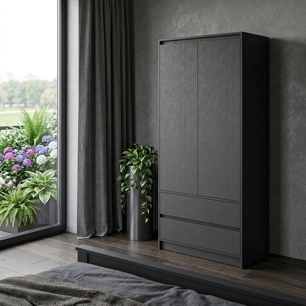 71" Black Wood Two Drawer Combo Dresser HomeRoots