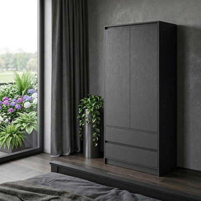71" Black Wood Two Drawer Combo Dresser HomeRoots
