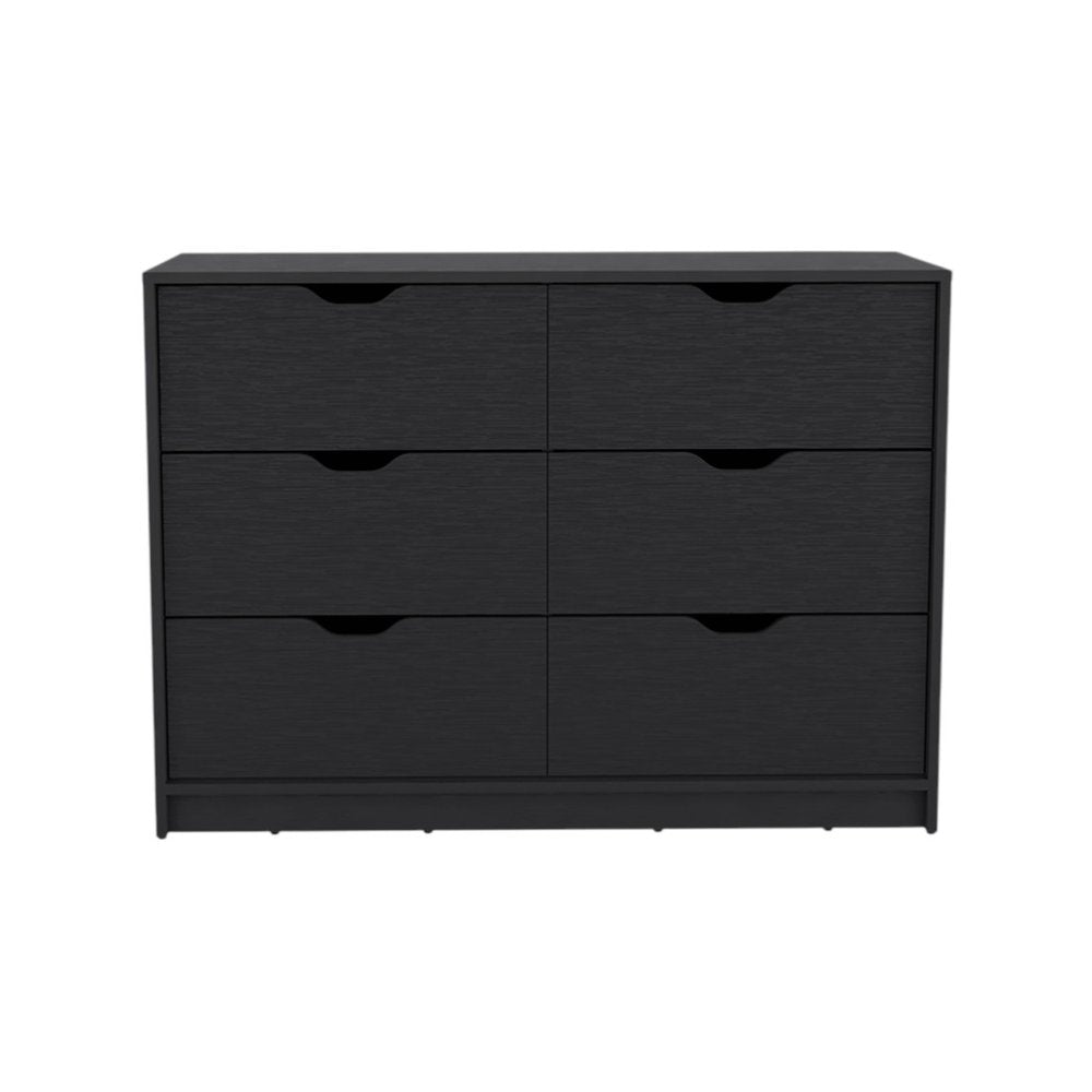 42" Black Wood Four Drawer Double Dresser