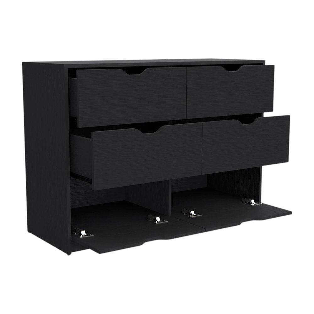42" Black Wood Four Drawer Double Dresser — view 10