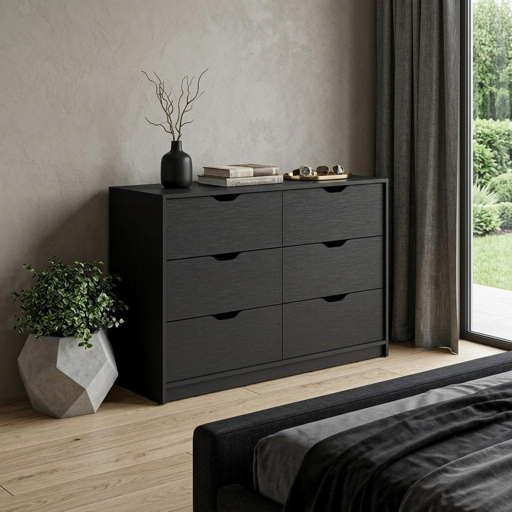 42" Black Wood Four Drawer Double Dresser