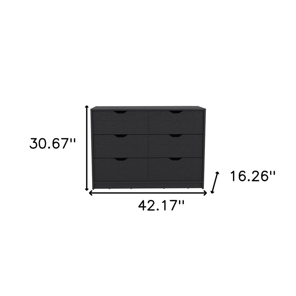 42" Black Wood Four Drawer Double Dresser — view 1