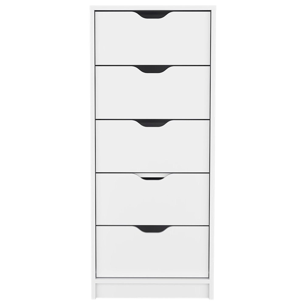 18" White Wood Five Drawer Dresser