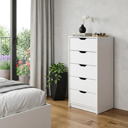 18" White Five Drawer Standard Chest HomeRoots