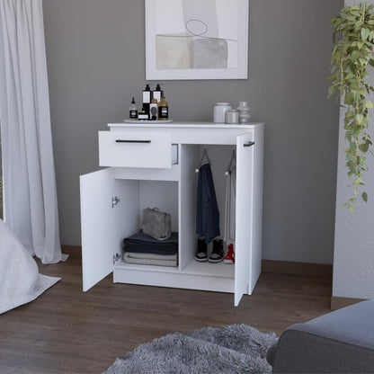 37" White Wood Accent Cabinet With Two Doors And One Drawer HomeRoots