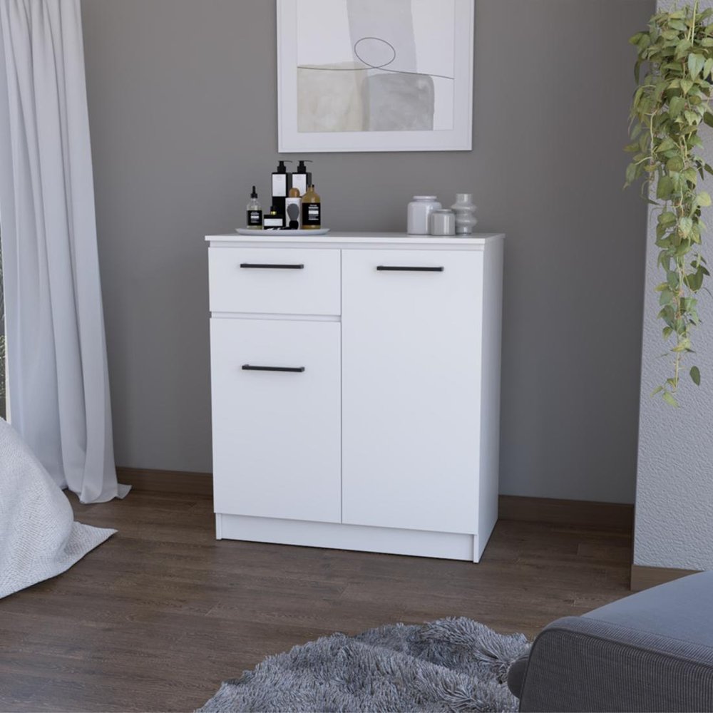 37" White Wood Accent Cabinet With Two Doors And One Drawer HomeRoots