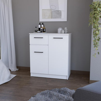 37" White Wood Accent Cabinet With Two Doors And One Drawer HomeRoots