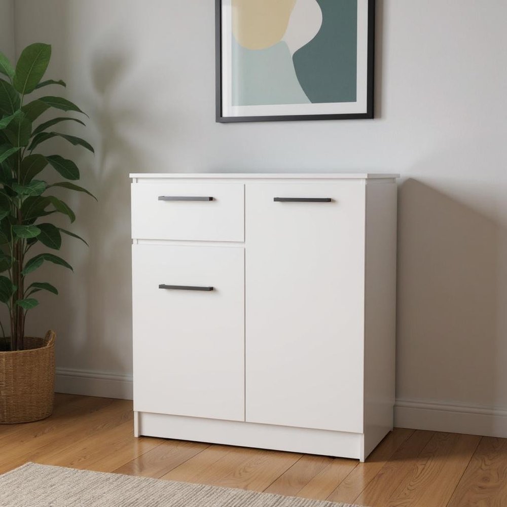 37" White Wood Accent Cabinet With Two Doors And One Drawer HomeRoots